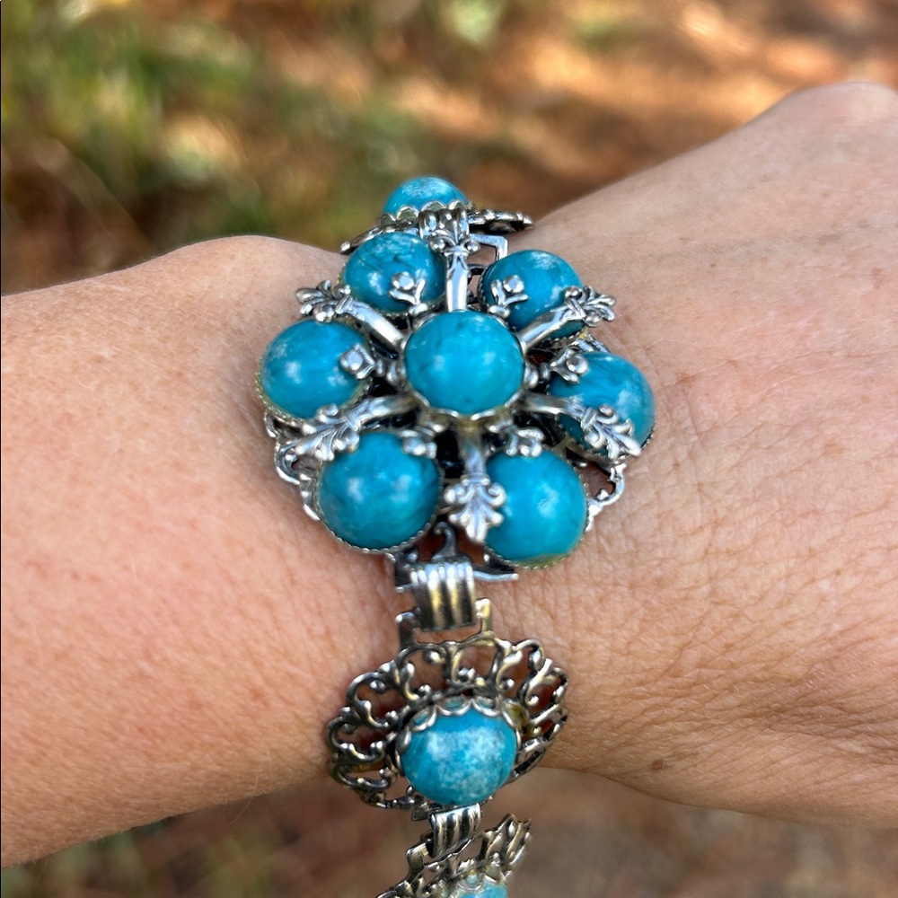 Vintage Silver and faux Turquoise cabochon Bracelet